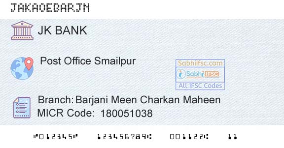 Jammu And Kashmir Bank Limited Barjani Meen Charkan MaheenBranch 