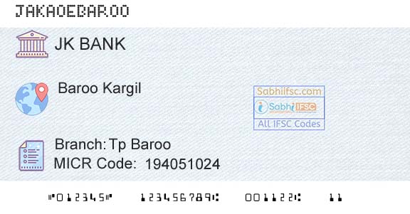 Jammu And Kashmir Bank Limited Tp BarooBranch 