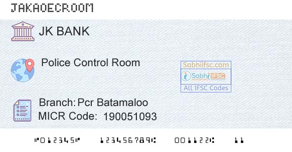 Jammu And Kashmir Bank Limited Pcr BatamalooBranch 