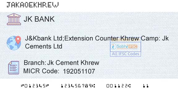 Jammu And Kashmir Bank Limited Jk Cement KhrewBranch 