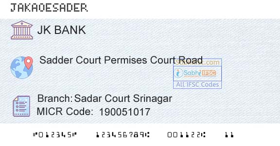 Jammu And Kashmir Bank Limited Sadar Court SrinagarBranch 