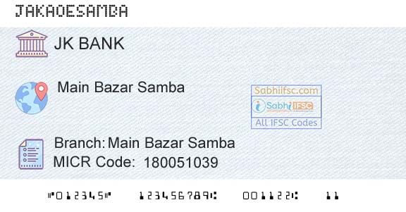 Jammu And Kashmir Bank Limited Main Bazar SambaBranch 