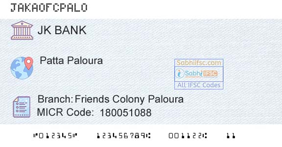 Jammu And Kashmir Bank Limited Friends Colony PalouraBranch 