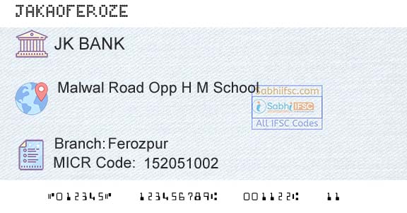 Jammu And Kashmir Bank Limited FerozpurBranch 