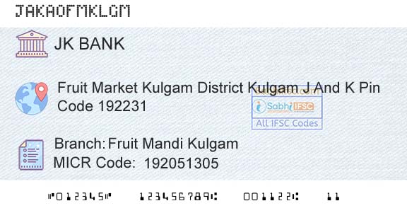 Jammu And Kashmir Bank Limited Fruit Mandi KulgamBranch 