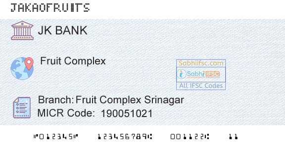 Jammu And Kashmir Bank Limited Fruit Complex SrinagarBranch 