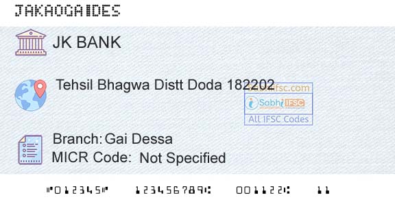 Jammu And Kashmir Bank Limited Gai DessaBranch 