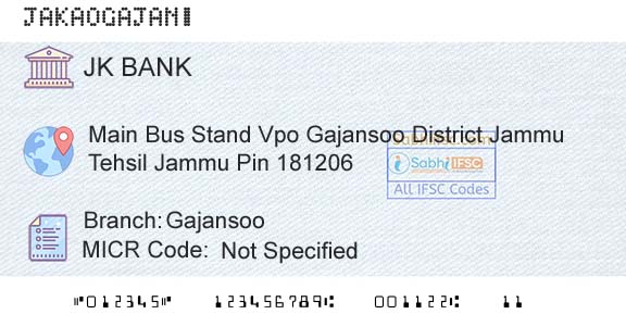 Jammu And Kashmir Bank Limited GajansooBranch 