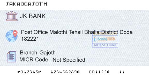 Jammu And Kashmir Bank Limited GajothBranch 