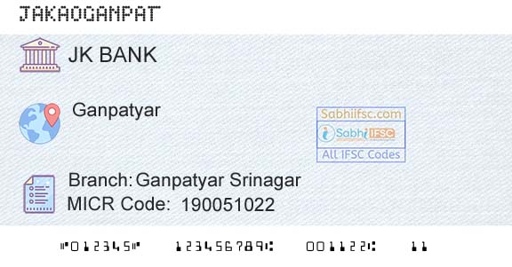 Jammu And Kashmir Bank Limited Ganpatyar SrinagarBranch 