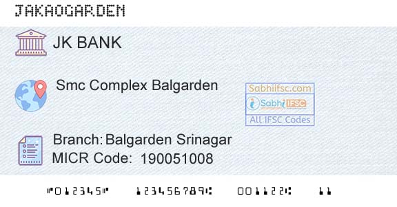 Jammu And Kashmir Bank Limited Balgarden SrinagarBranch 