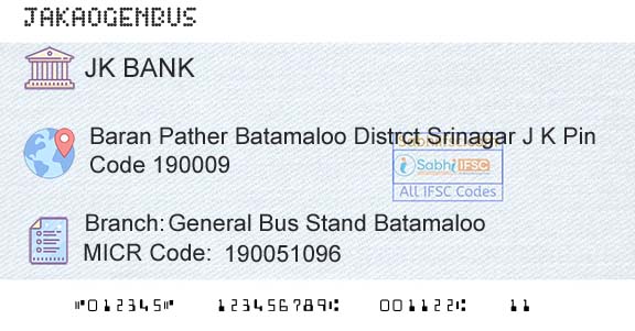 Jammu And Kashmir Bank Limited General Bus Stand BatamalooBranch 