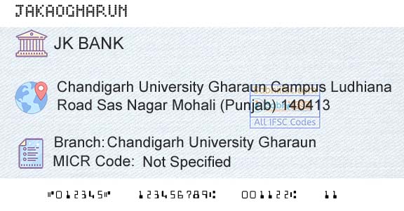 Jammu And Kashmir Bank Limited Chandigarh University GharaunBranch 