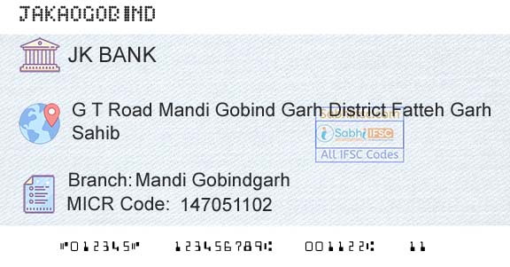 Jammu And Kashmir Bank Limited Mandi GobindgarhBranch 