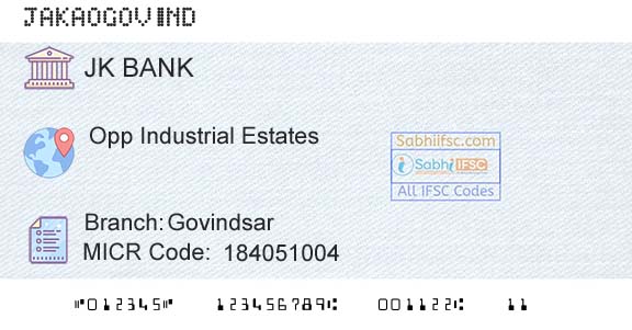 Jammu And Kashmir Bank Limited GovindsarBranch 