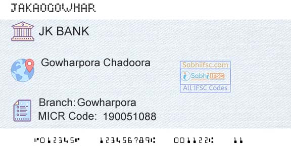 Jammu And Kashmir Bank Limited GowharporaBranch 