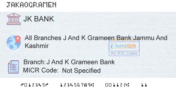 Jammu And Kashmir Bank Limited J And K Grameen BankBranch 