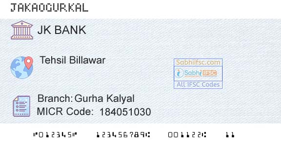 Jammu And Kashmir Bank Limited Gurha KalyalBranch 