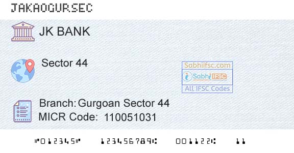 Jammu And Kashmir Bank Limited Gurgoan Sector 44Branch 