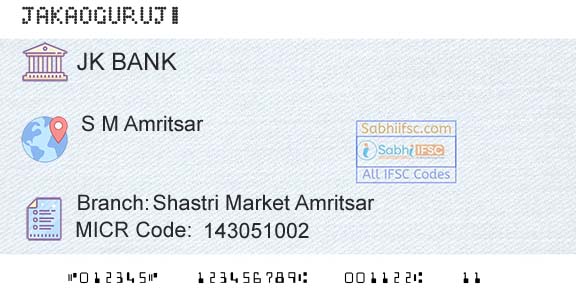 Jammu And Kashmir Bank Limited Shastri Market AmritsarBranch 
