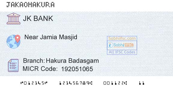 Jammu And Kashmir Bank Limited Hakura BadasgamBranch 