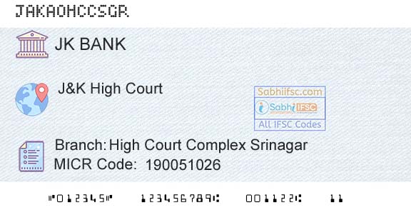 Jammu And Kashmir Bank Limited High Court Complex SrinagarBranch 
