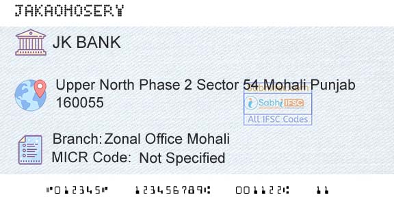 Jammu And Kashmir Bank Limited Zonal Office MohaliBranch 