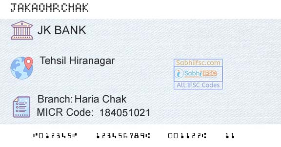 Jammu And Kashmir Bank Limited Haria ChakBranch 