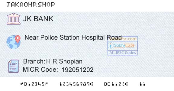 Jammu And Kashmir Bank Limited H R ShopianBranch 