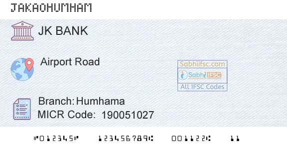 Jammu And Kashmir Bank Limited HumhamaBranch 