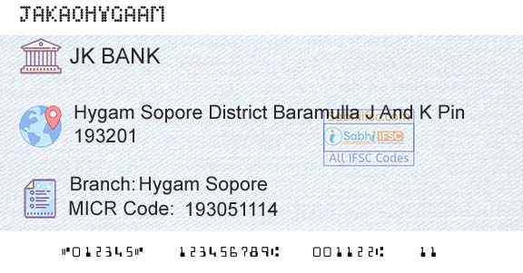 Jammu And Kashmir Bank Limited Hygam SoporeBranch 