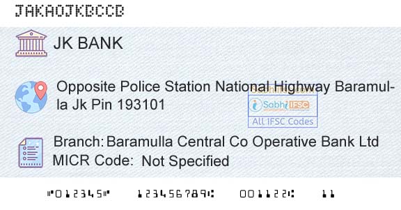Jammu And Kashmir Bank Limited Baramulla Central Co Operative Bank LtdBranch 