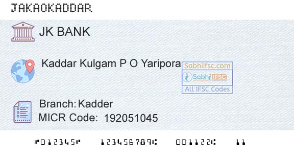 Jammu And Kashmir Bank Limited KadderBranch 