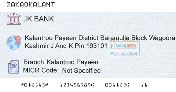 Jammu And Kashmir Bank Limited Kalantroo PayeenBranch 