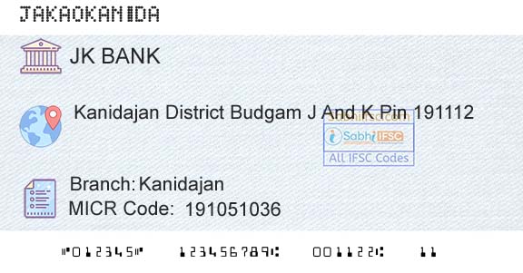 Jammu And Kashmir Bank Limited KanidajanBranch 
