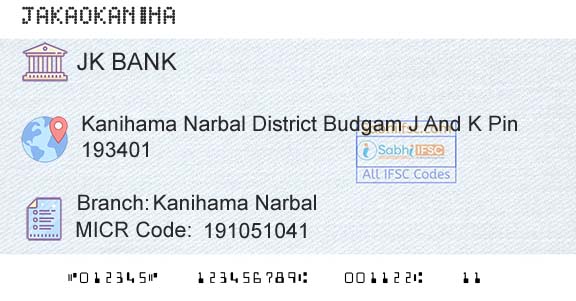 Jammu And Kashmir Bank Limited Kanihama NarbalBranch 