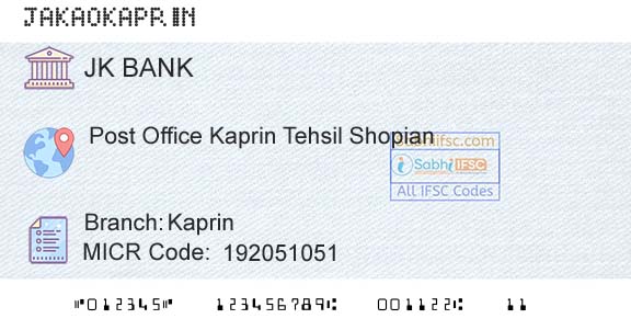 Jammu And Kashmir Bank Limited KaprinBranch 