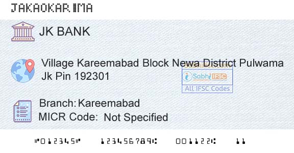 Jammu And Kashmir Bank Limited KareemabadBranch 