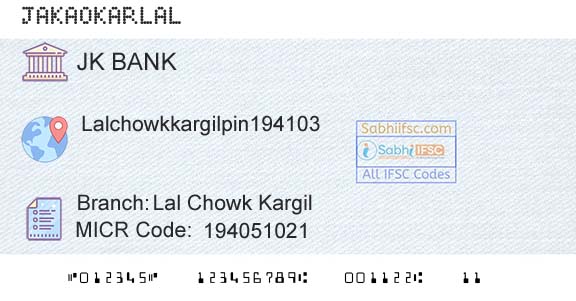 Jammu And Kashmir Bank Limited Lal Chowk KargilBranch 