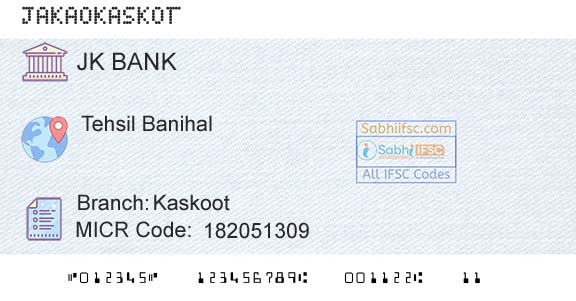 Jammu And Kashmir Bank Limited KaskootBranch 