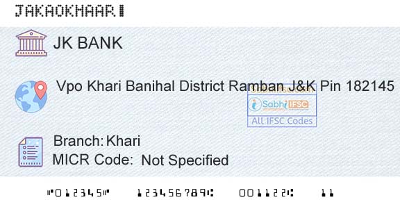 Jammu And Kashmir Bank Limited KhariBranch 