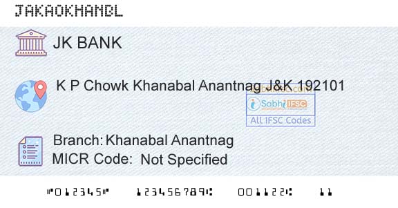 Jammu And Kashmir Bank Limited Khanabal AnantnagBranch 