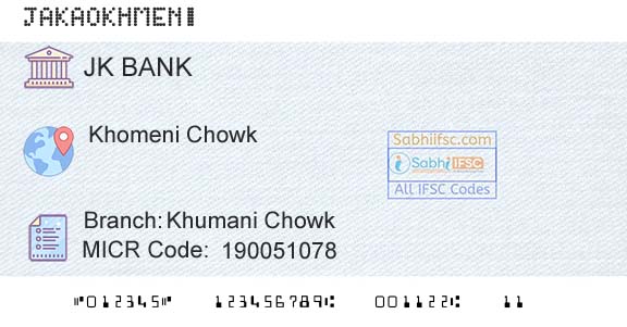 Jammu And Kashmir Bank Limited Khumani ChowkBranch 