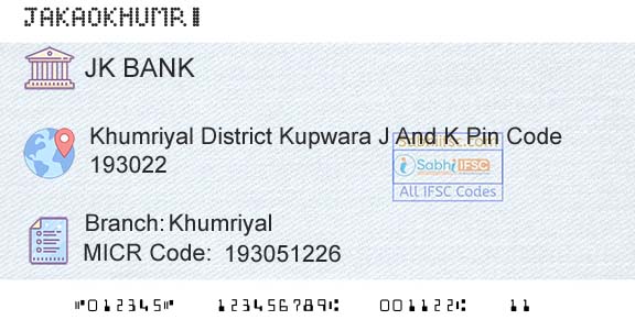 Jammu And Kashmir Bank Limited KhumriyalBranch 