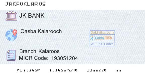 Jammu And Kashmir Bank Limited KalaroosBranch 