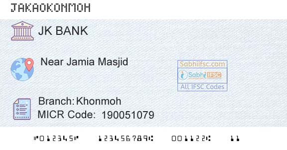 Jammu And Kashmir Bank Limited KhonmohBranch 