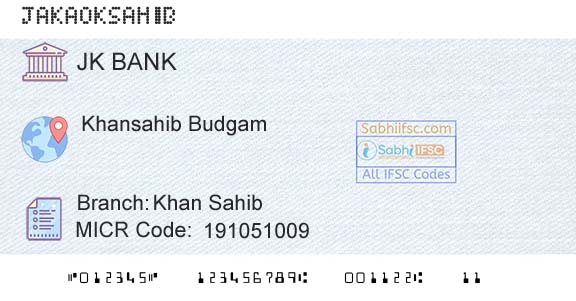 Jammu And Kashmir Bank Limited Khan SahibBranch 