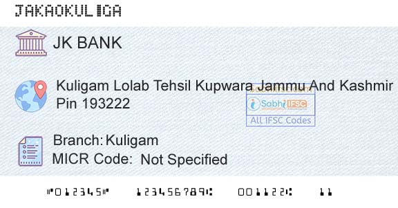Jammu And Kashmir Bank Limited KuligamBranch 