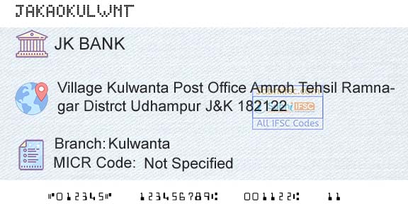 Jammu And Kashmir Bank Limited KulwantaBranch 