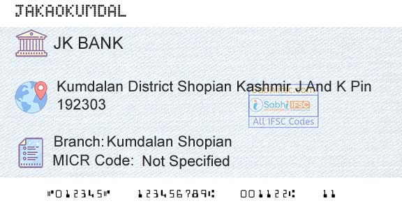 Jammu And Kashmir Bank Limited Kumdalan ShopianBranch 